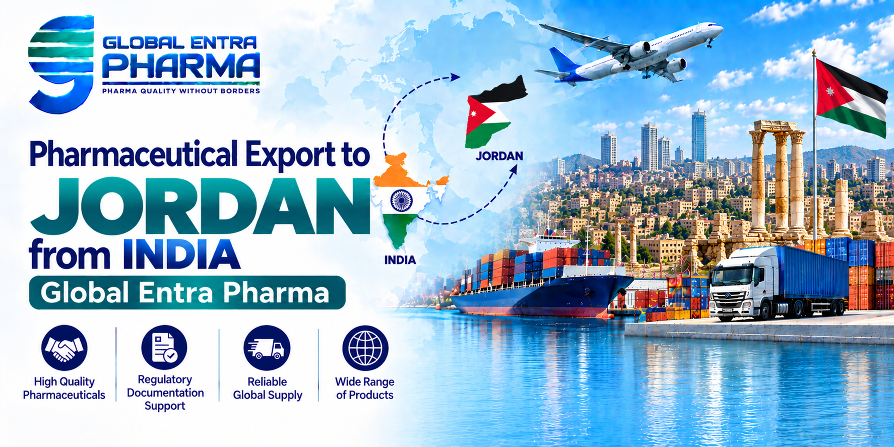 Pharmaceutical Export to Jordan from India | Global Entra Pharma